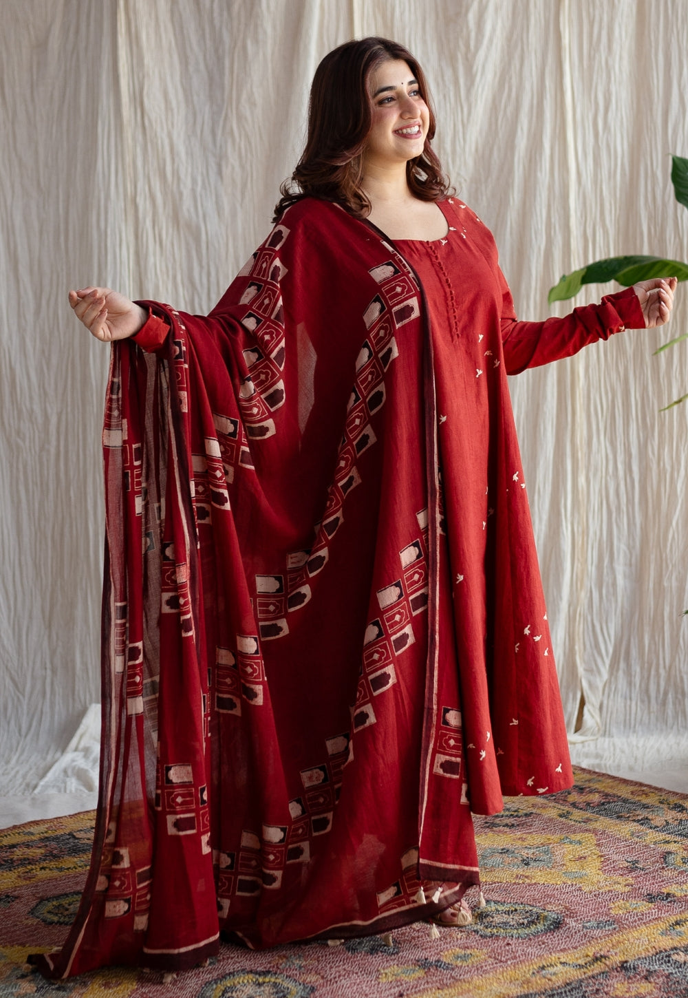 Jaipur Ajrakh Cotton Red Kali Kurta