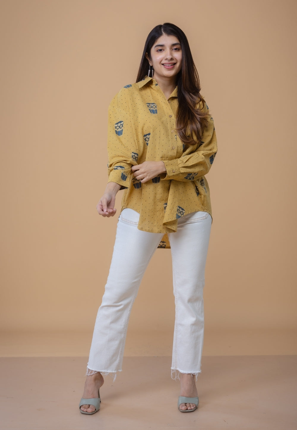 Ruhi Yellow Ajrakh Cotton Straight Shirt