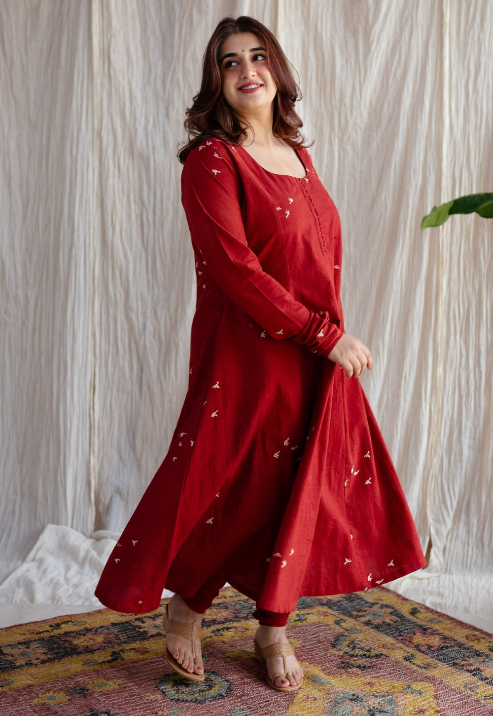 Jaipur Ajrakh Cotton Red Kali Kurta