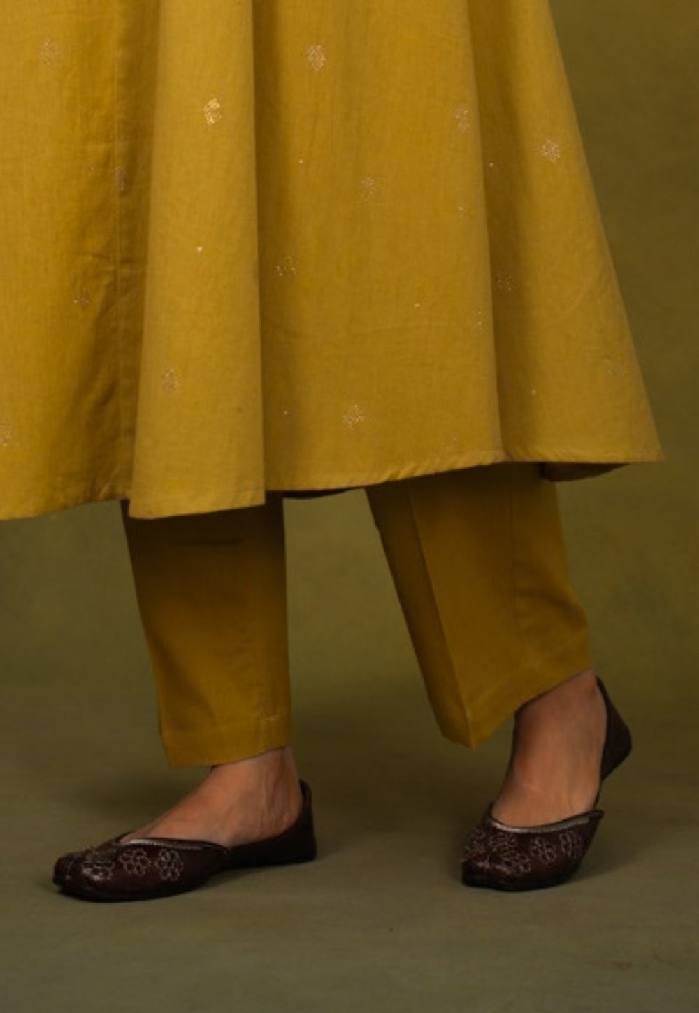 Maryam Yellow Rogan Handblock Printed Cotton Kali Kurta Suit Set (Set of 3)