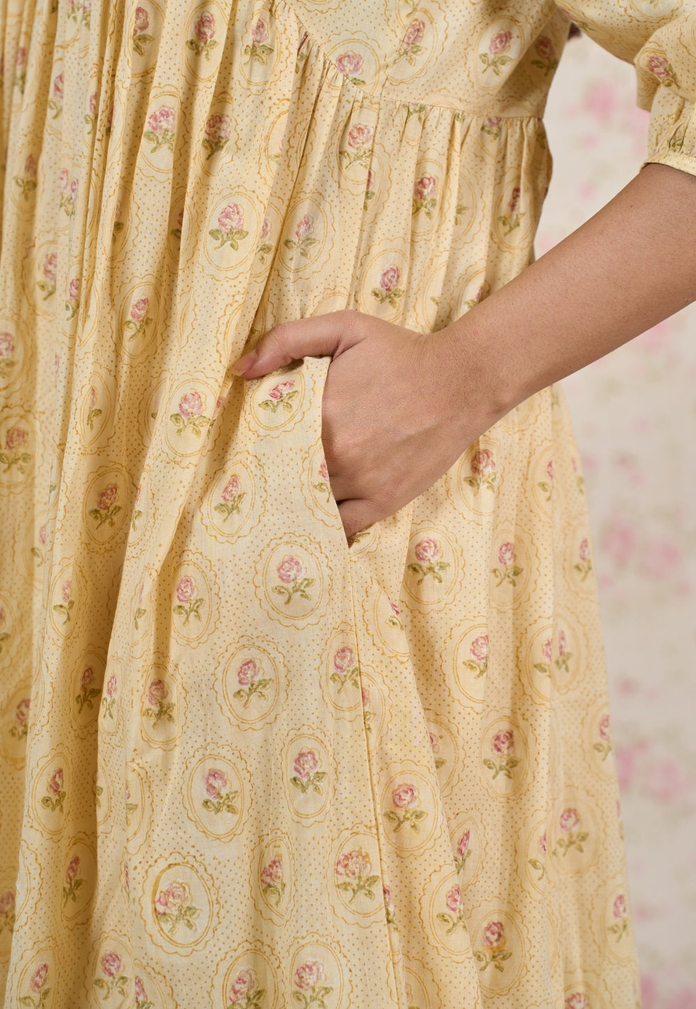 Alice Yellow Sanganeri Mul Cotton A Line Dress
