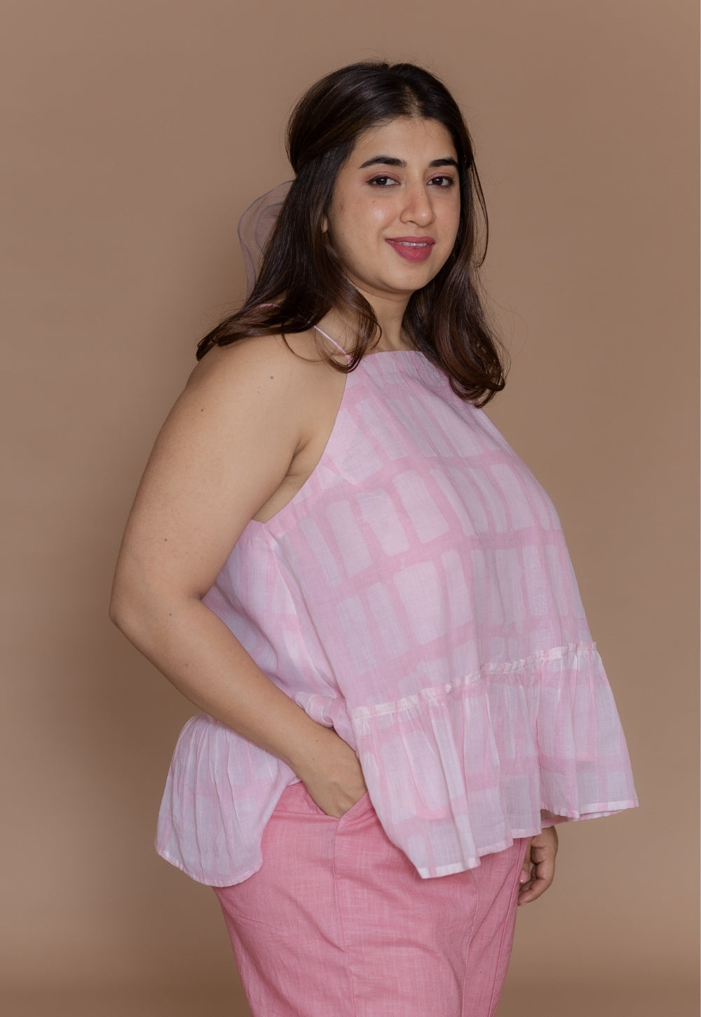 Zimi Pink Batik MulMul A Line Short Top