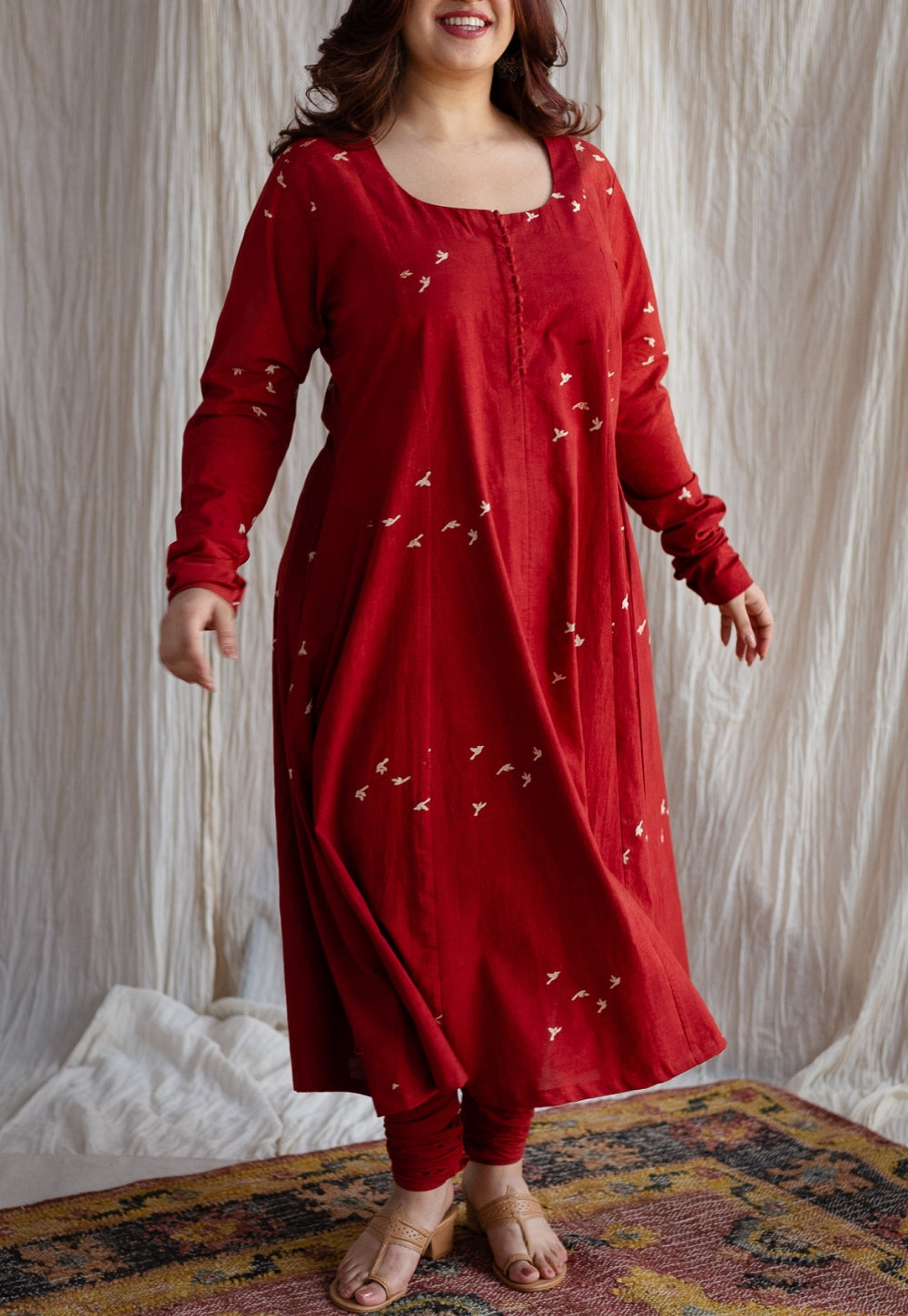 Jaipur Ajrakh Cotton Red Kali Kurta