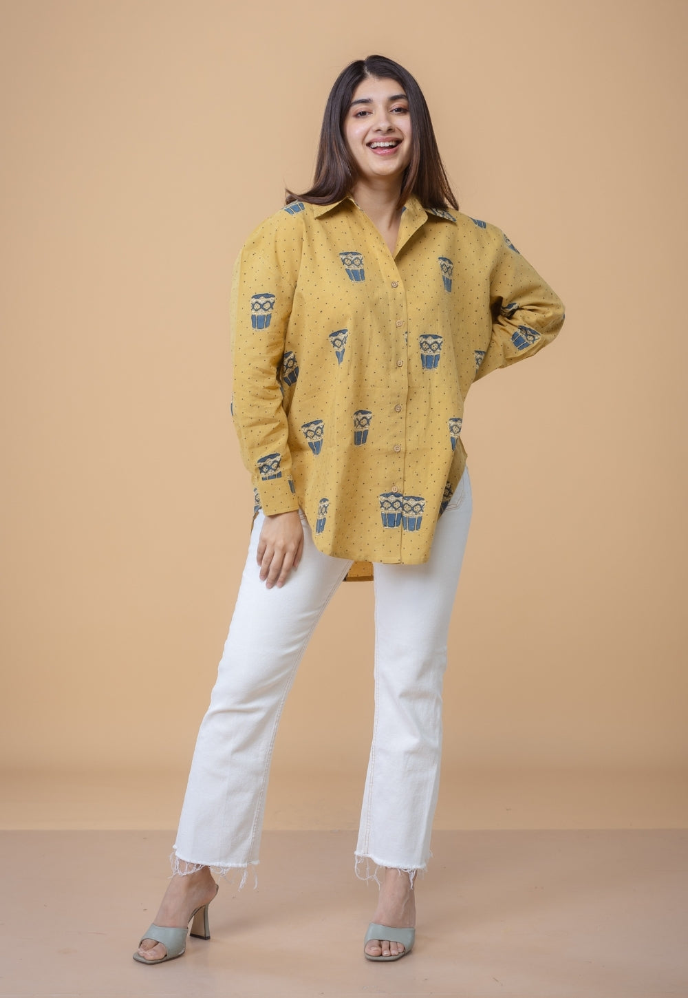Ruhi Yellow Ajrakh Cotton Straight Shirt