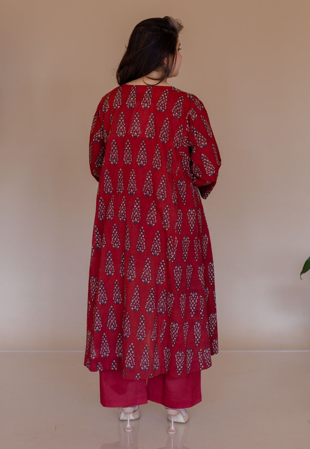 Nyra Red Ajrakh Cotton Jhabbha Kali Kurta