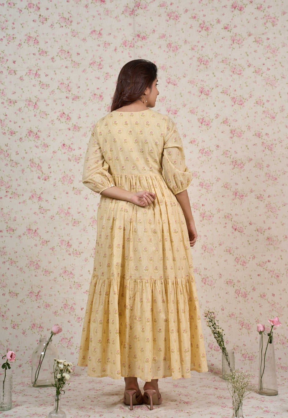 Alice Yellow Sanganeri Mul Cotton A Line Dress