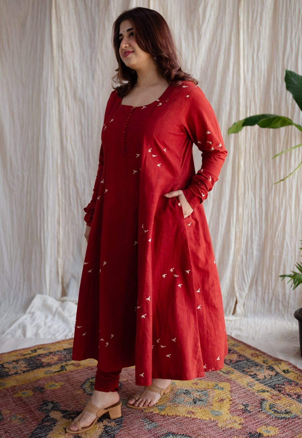 Jaipur Ajrakh Cotton Red Kali Kurta
