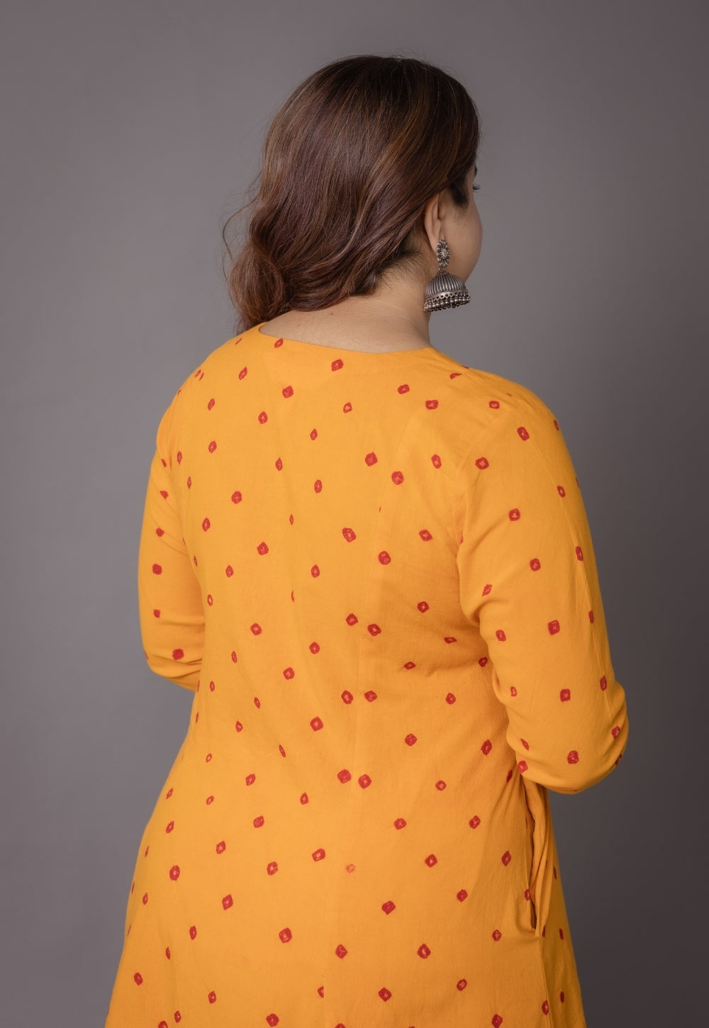 Akrita Yellow Bandhani Cotton Kali Suit Set (Set of 3)