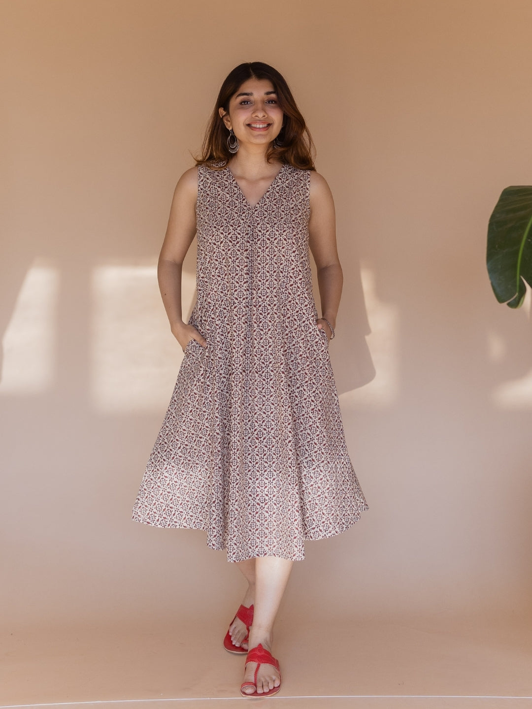 Vamika Off White Bagru Cotton A Line Dress