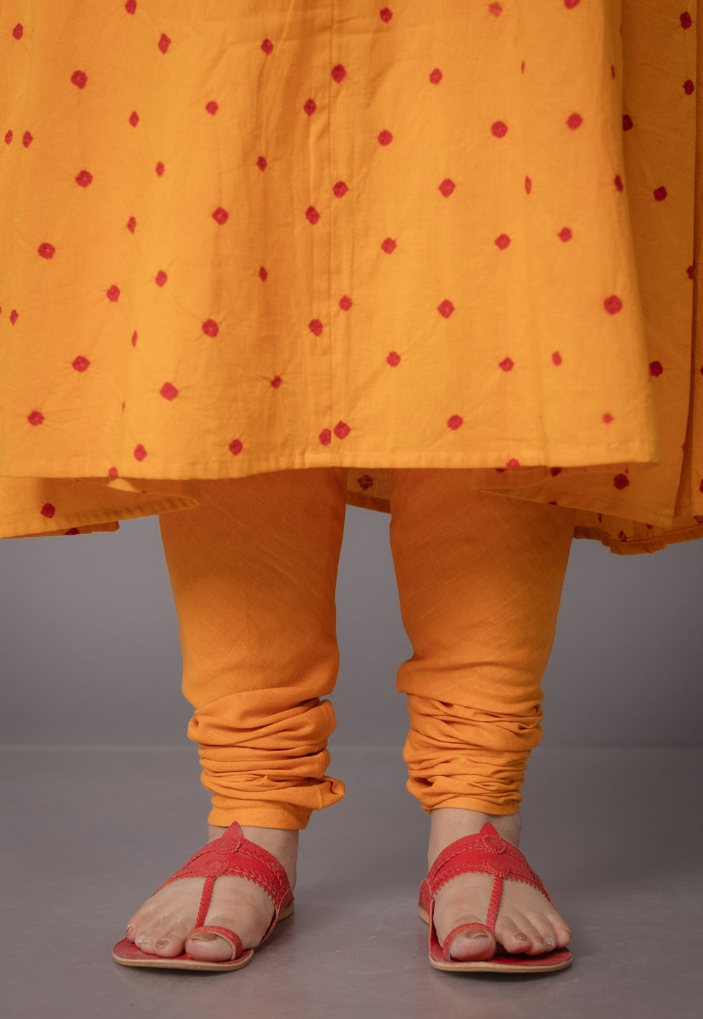 Akrita Yellow Bandhani Cotton Kali Suit Set (Set of 3)