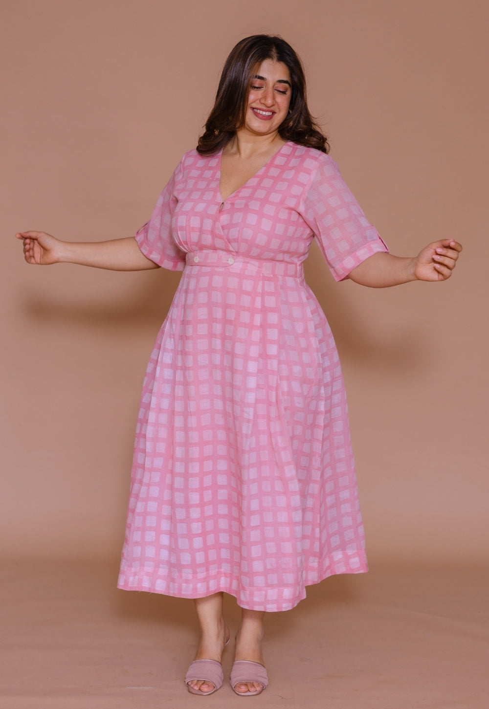 Kinza Pink Batik MulMul A Line Dress