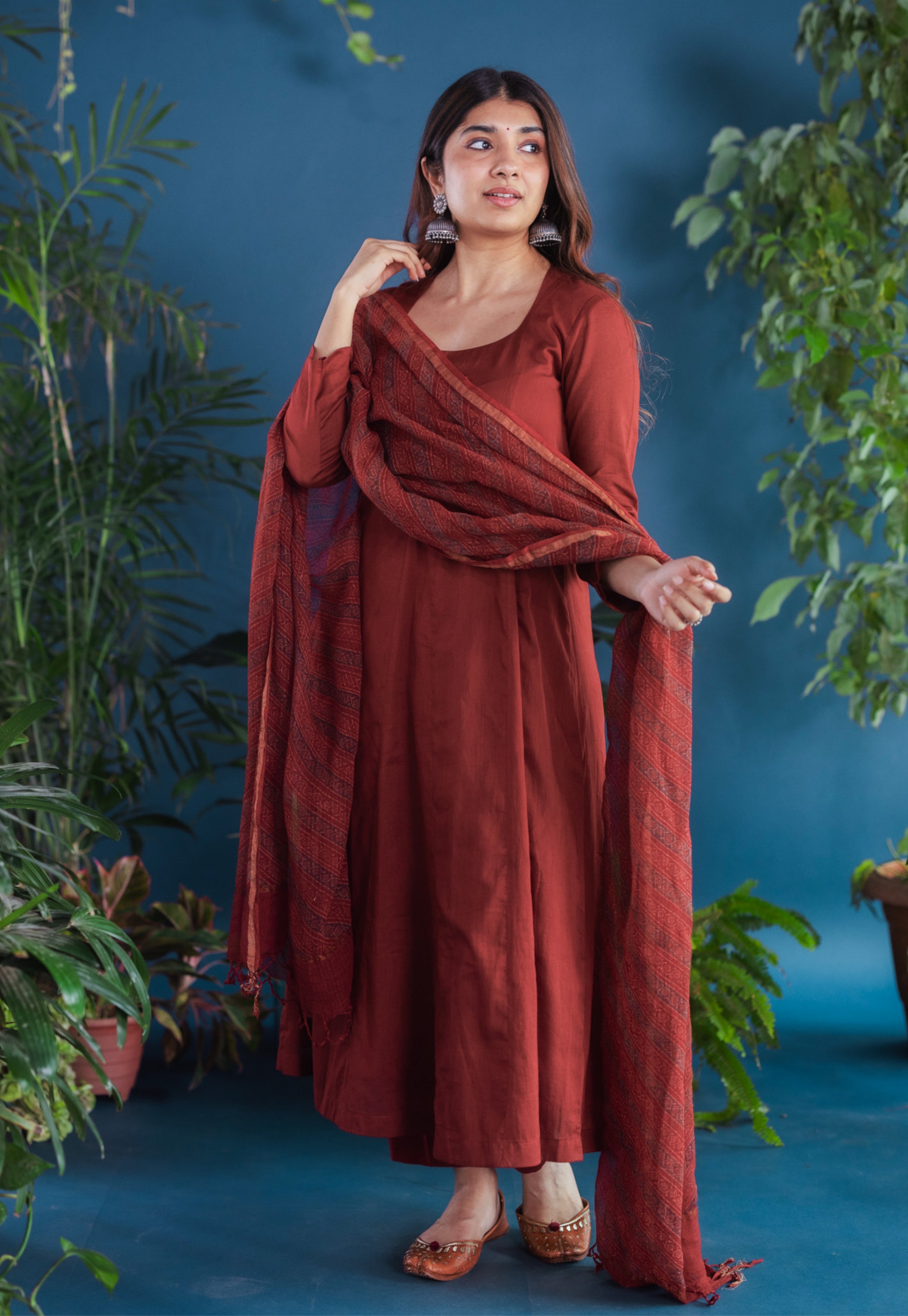 Red Stripes Ajrakh Kota Doria Cotton Dupatta