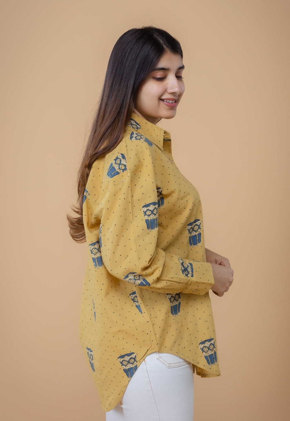 Ruhi Yellow Ajrakh Cotton Straight Shirt