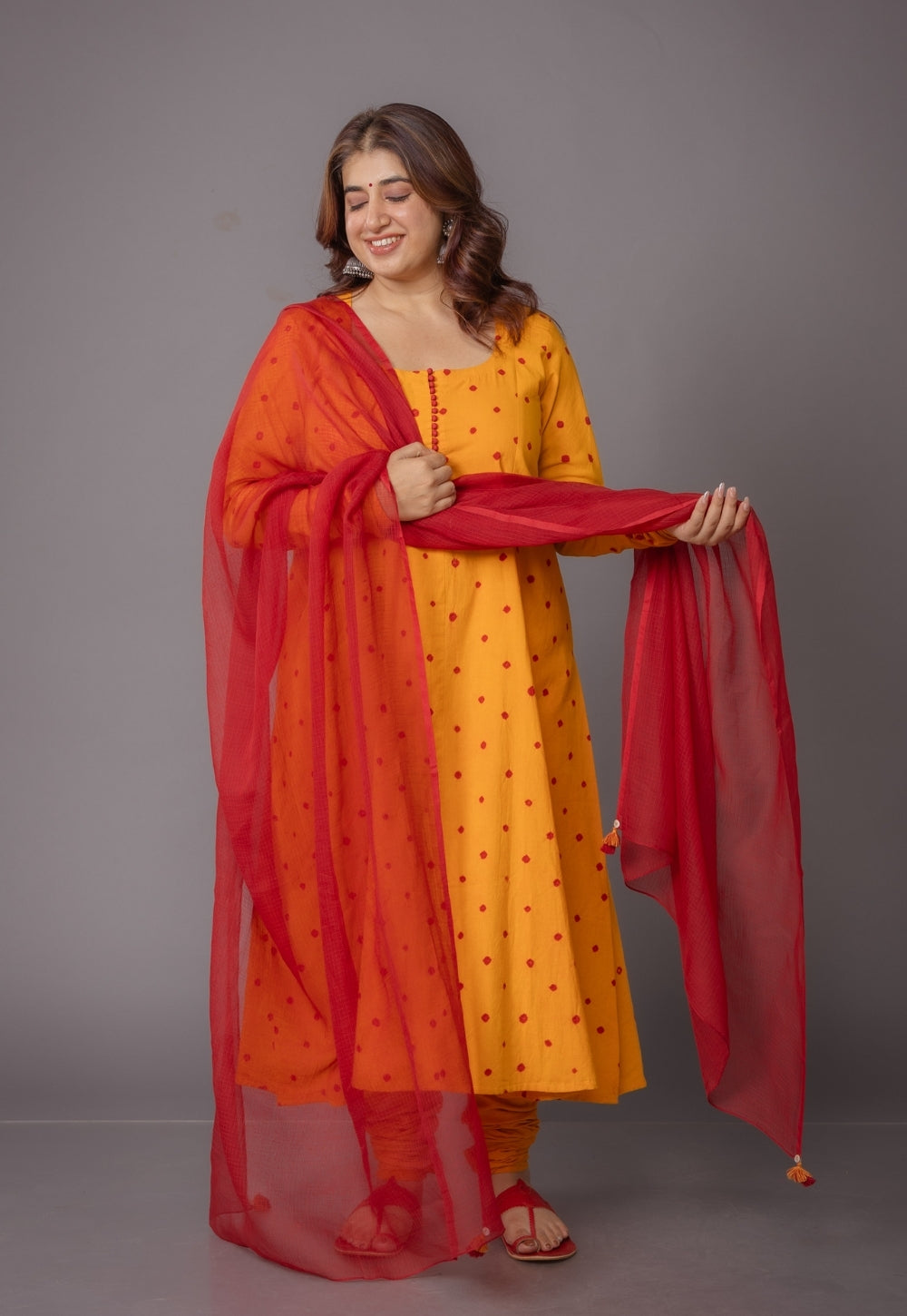 Red Solid Kota Doria Cotton Dupatta