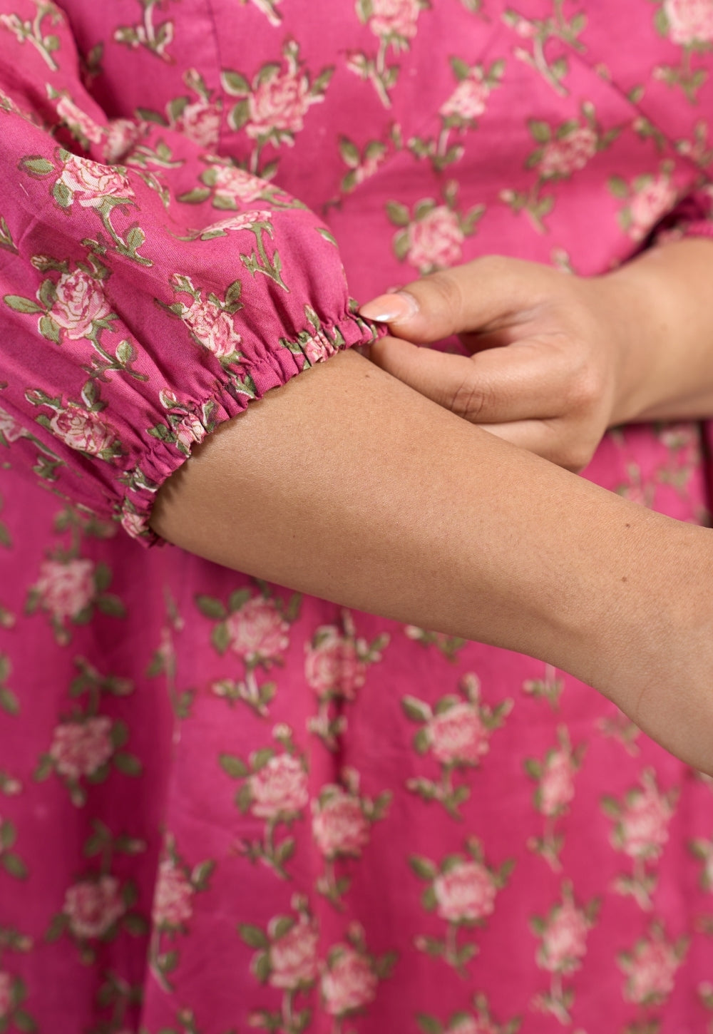 Julia Pink Sanganeri Mul Cotton A Line Dress