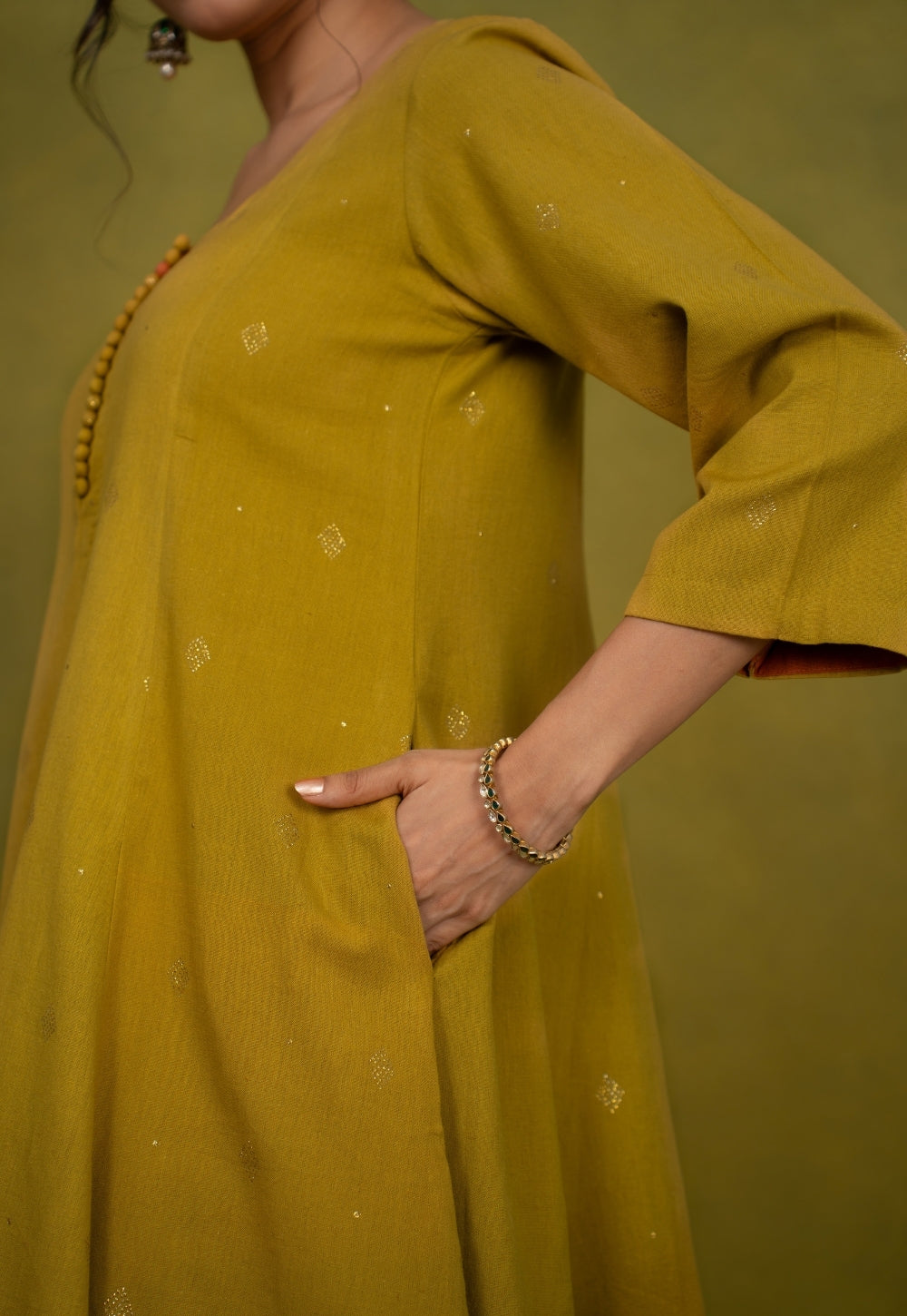 Maryam Yellow Rogan Handblock Printed Cotton Kali Kurta Suit Set (Set of 3)