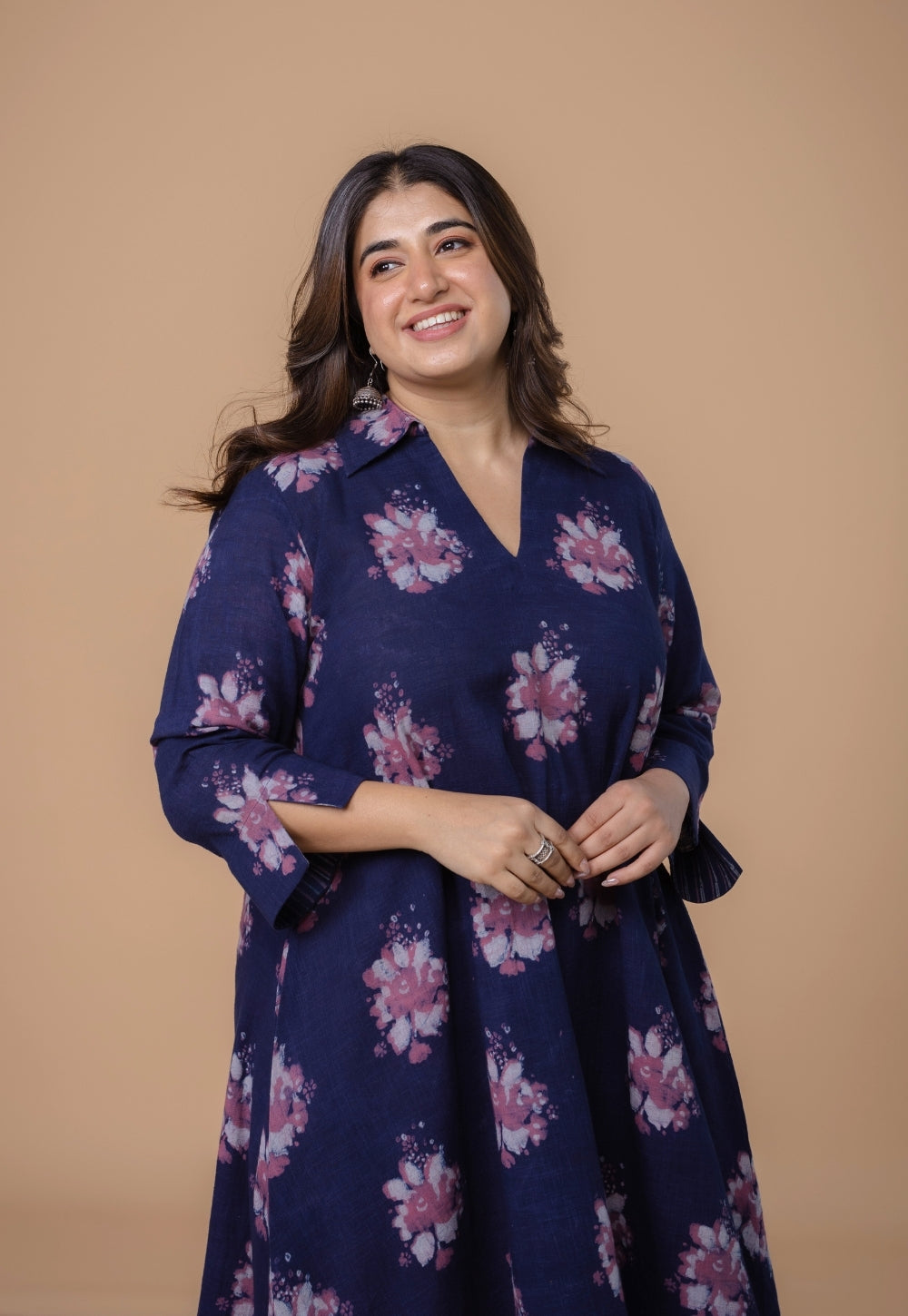 Simran Purple Dabu Slub Cotton A Line Kurta