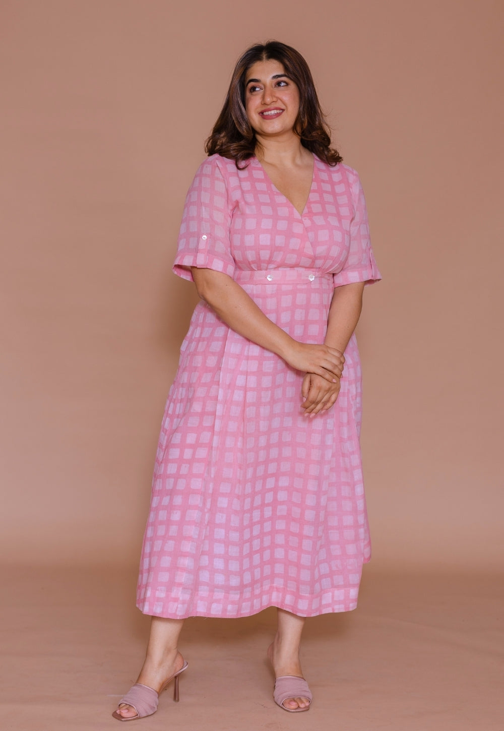 Kinza Pink Batik MulMul A Line Dress
