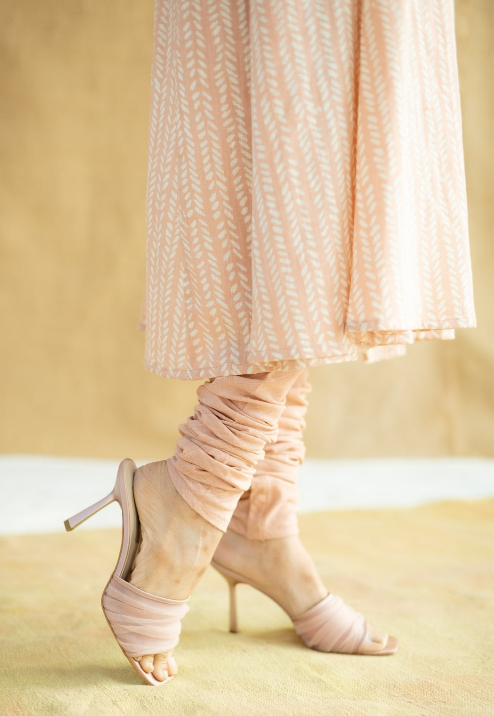 Miral Peach Solid Slub Cotton Churidar