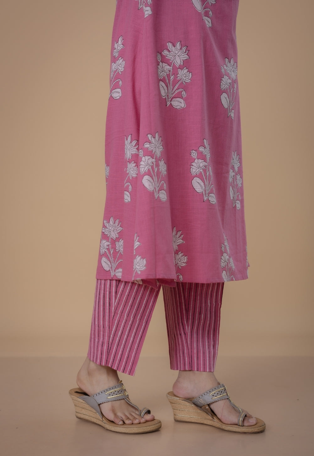 Prita Pink Dabu Slub Cotton Narrow Pant