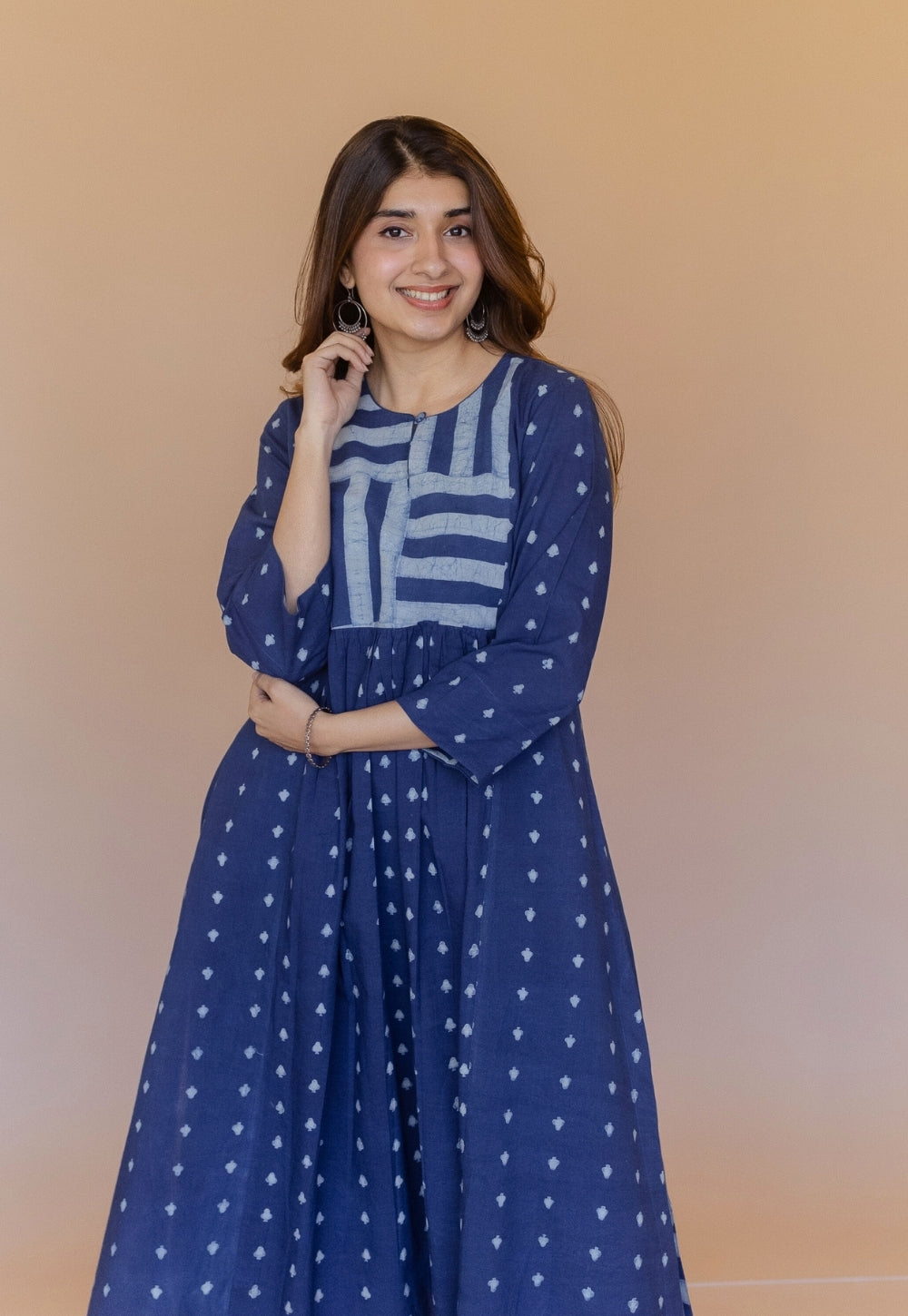 Shikha Blue Dabu Cotton Kali Kurta