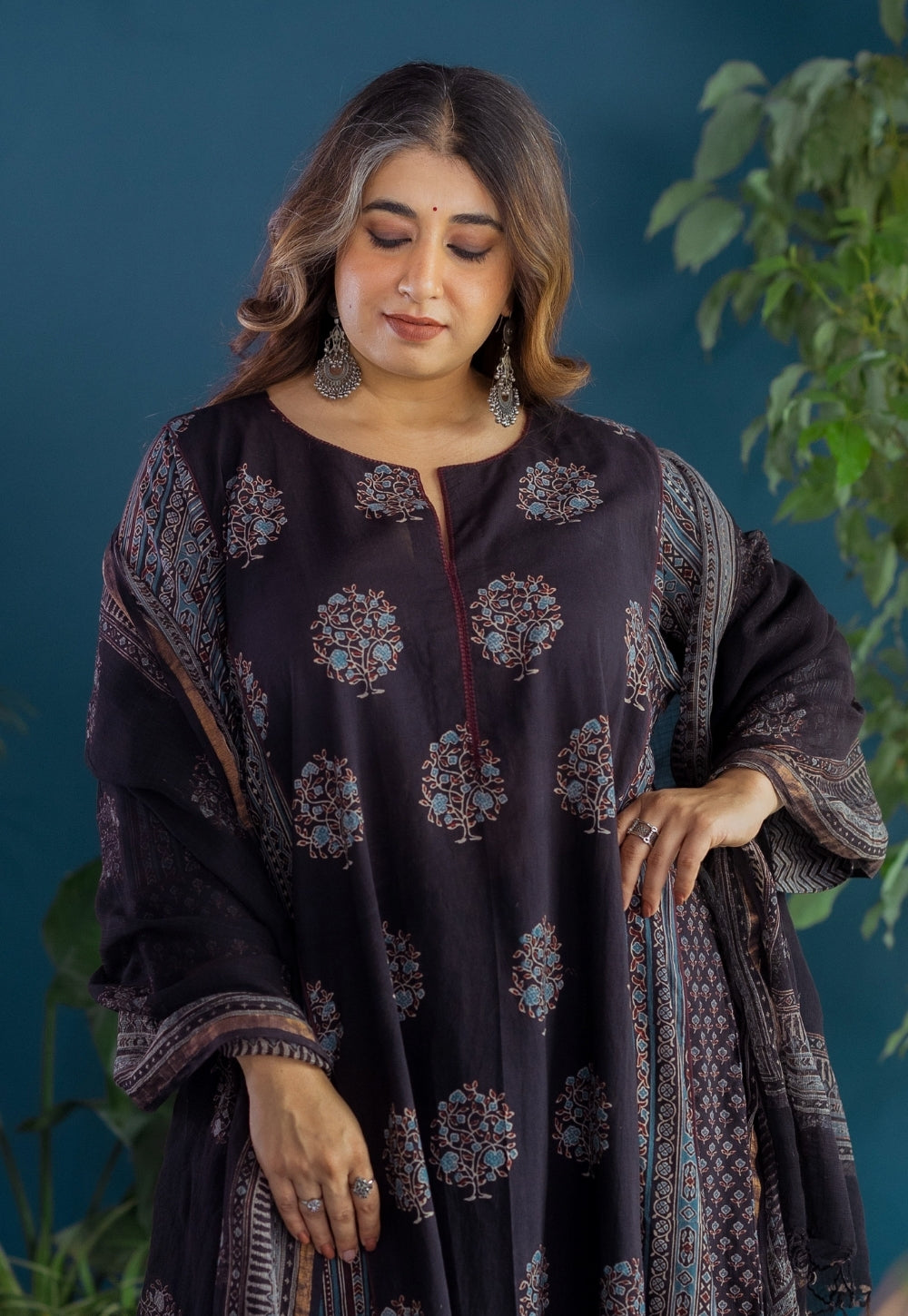 Black Butta Ajrakh Kota Doria Cotton Dupatta