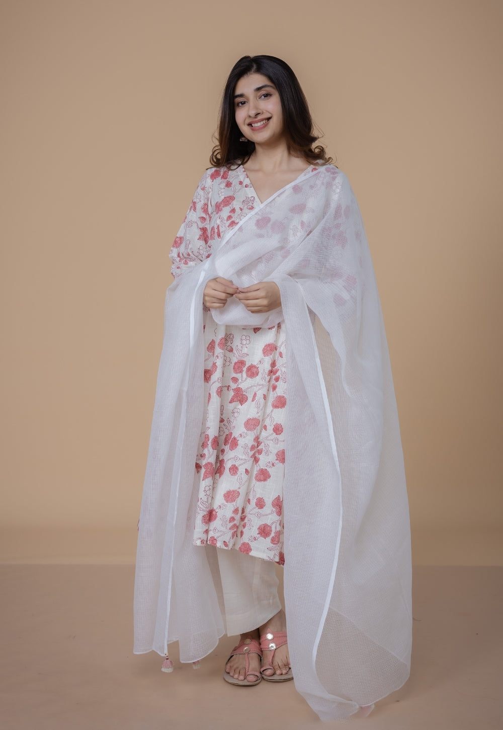 White Solid Kota Doria Cotton Dupatta