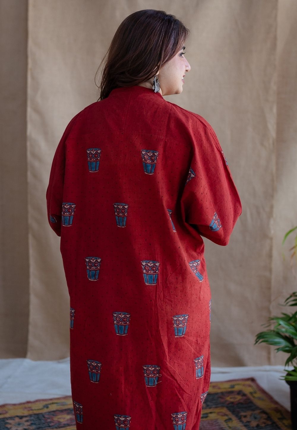 Irani Chai Red Ajrakh Cotton Straight Kurta
