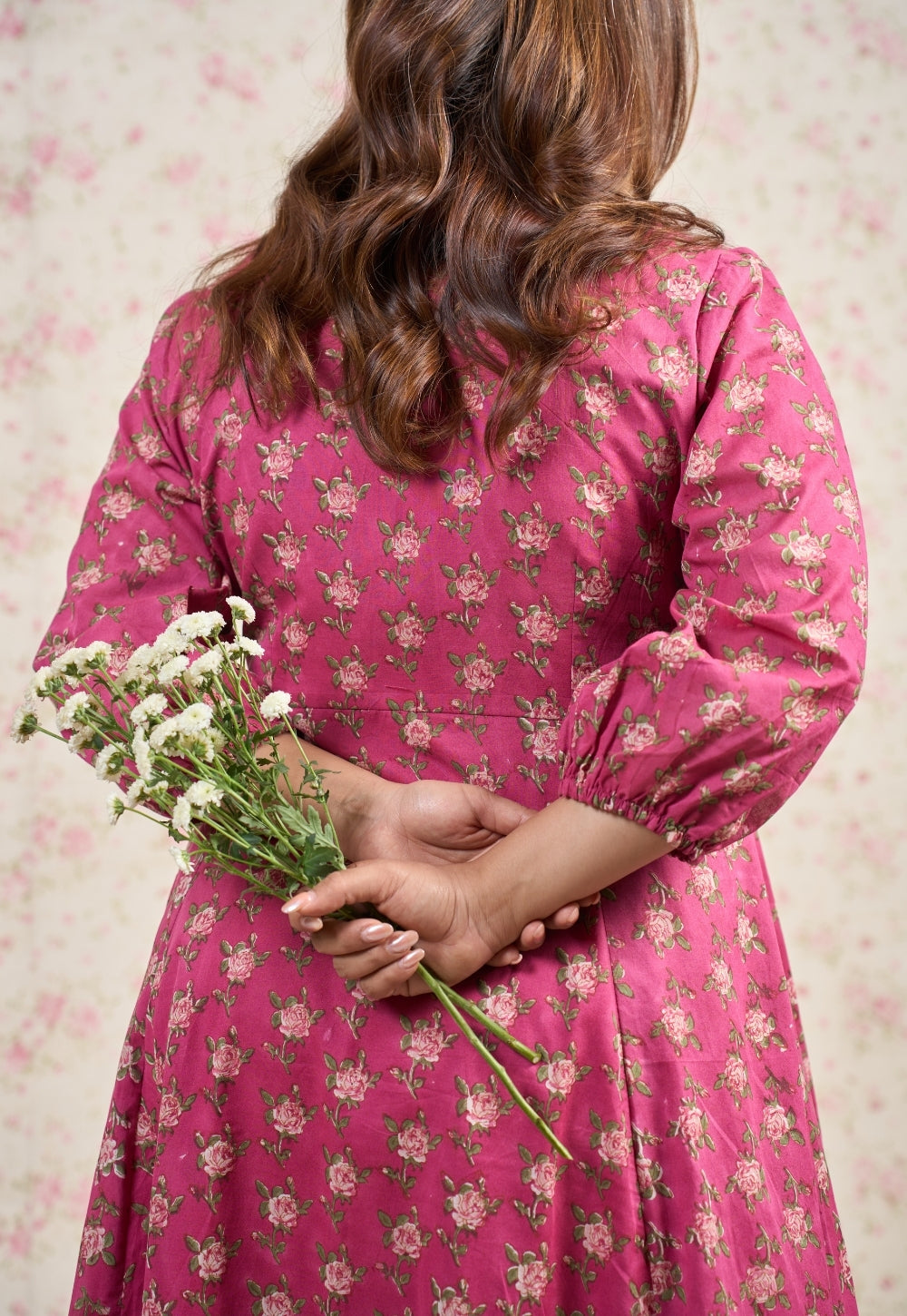 Julia Pink Sanganeri Mul Cotton A Line Dress