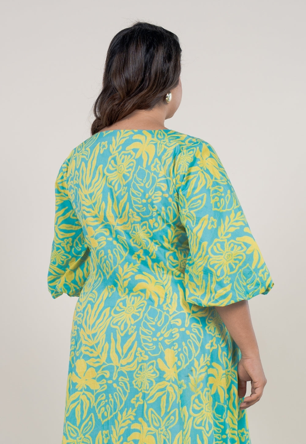 Tanisha Blue Turquoise Printed Cotton A Line Dress