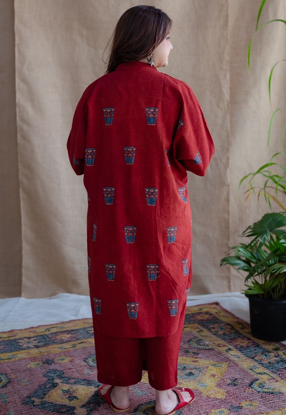 Irani Chai Red Ajrakh Cotton Straight Kurta