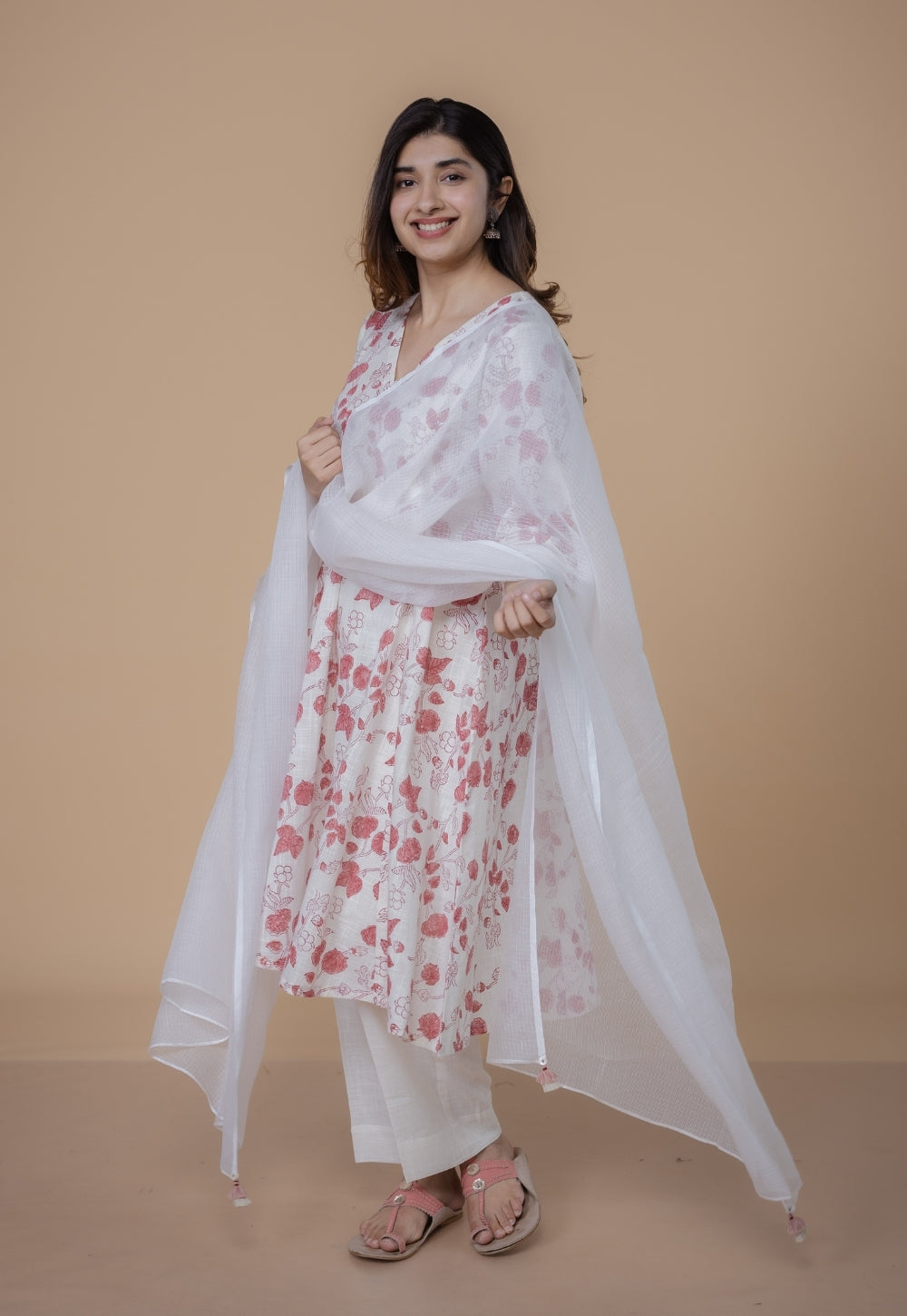 White Solid Kota Doria Cotton Dupatta
