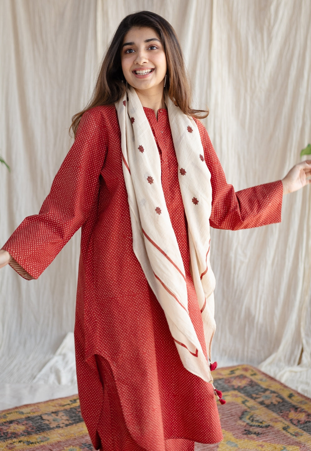 Bombay Ajrakh Red Cotton Co-Ord Set (Set of 2)