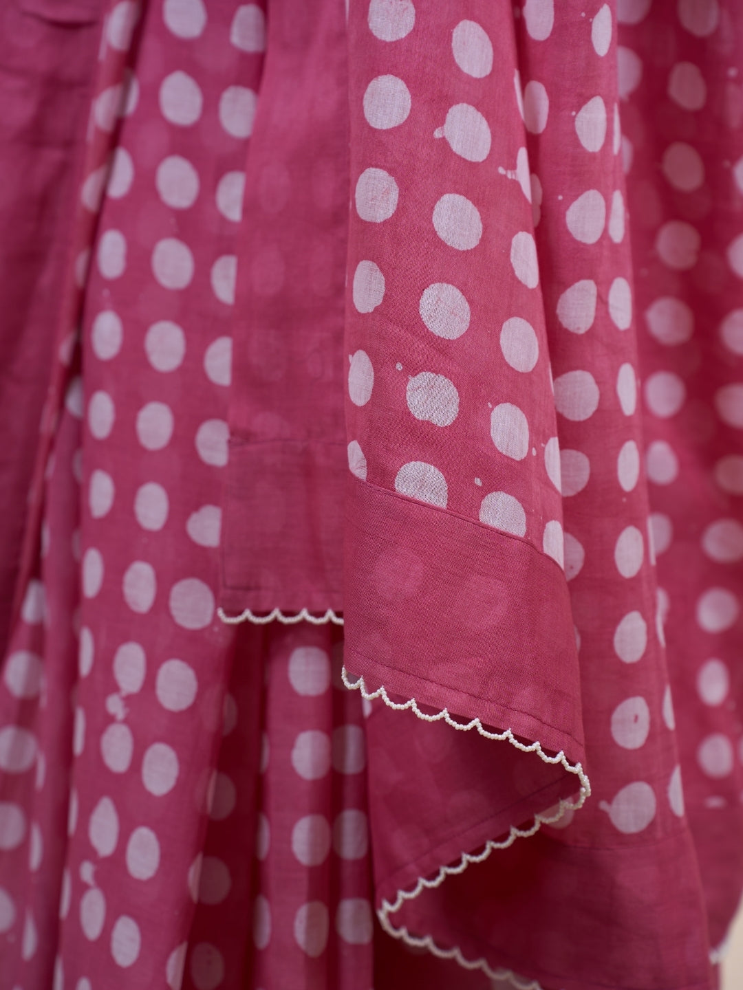 Areeza Pink Batik Hand Block Print Mul Cotton Saree with Embroidery