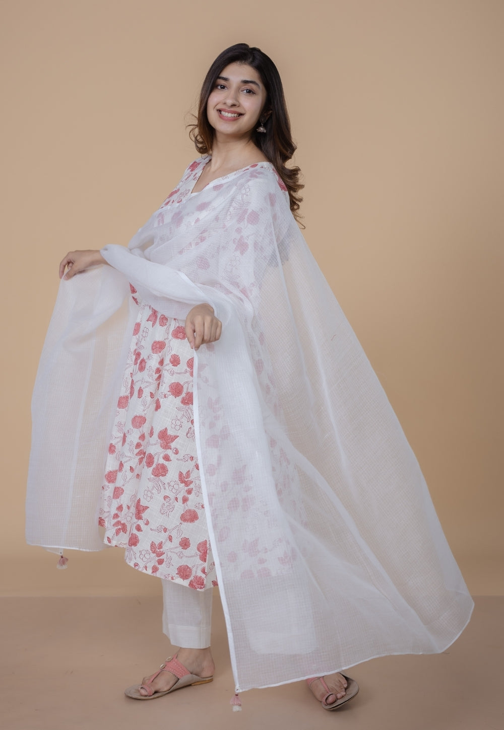 White Solid Kota Doria Cotton Dupatta