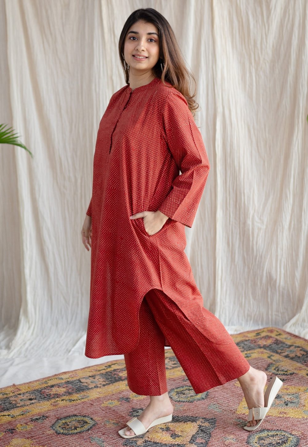 Bombay Ajrakh Red Cotton Co-Ord Set (Set of 2)