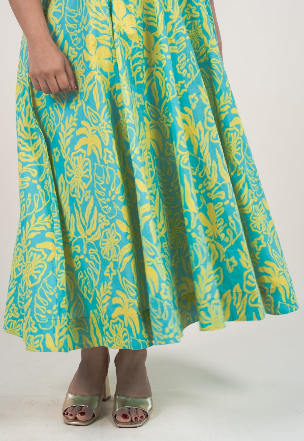 Tanisha Blue Turquoise Printed Cotton A Line Dress