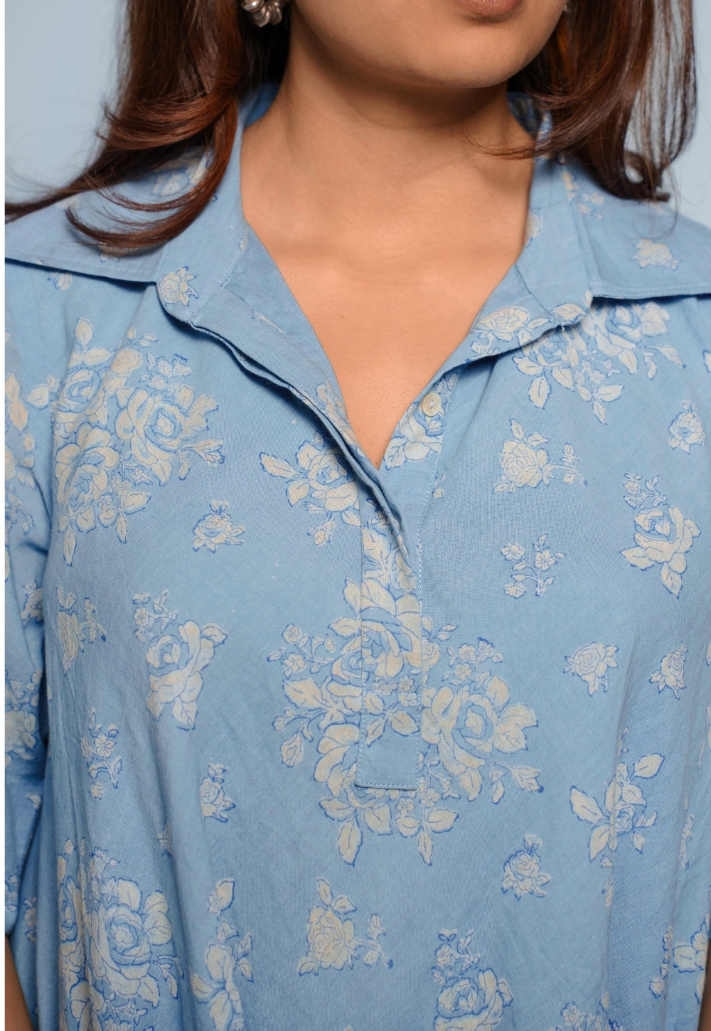 Srisha Blue Dabu Mul Cotton A Line Dress