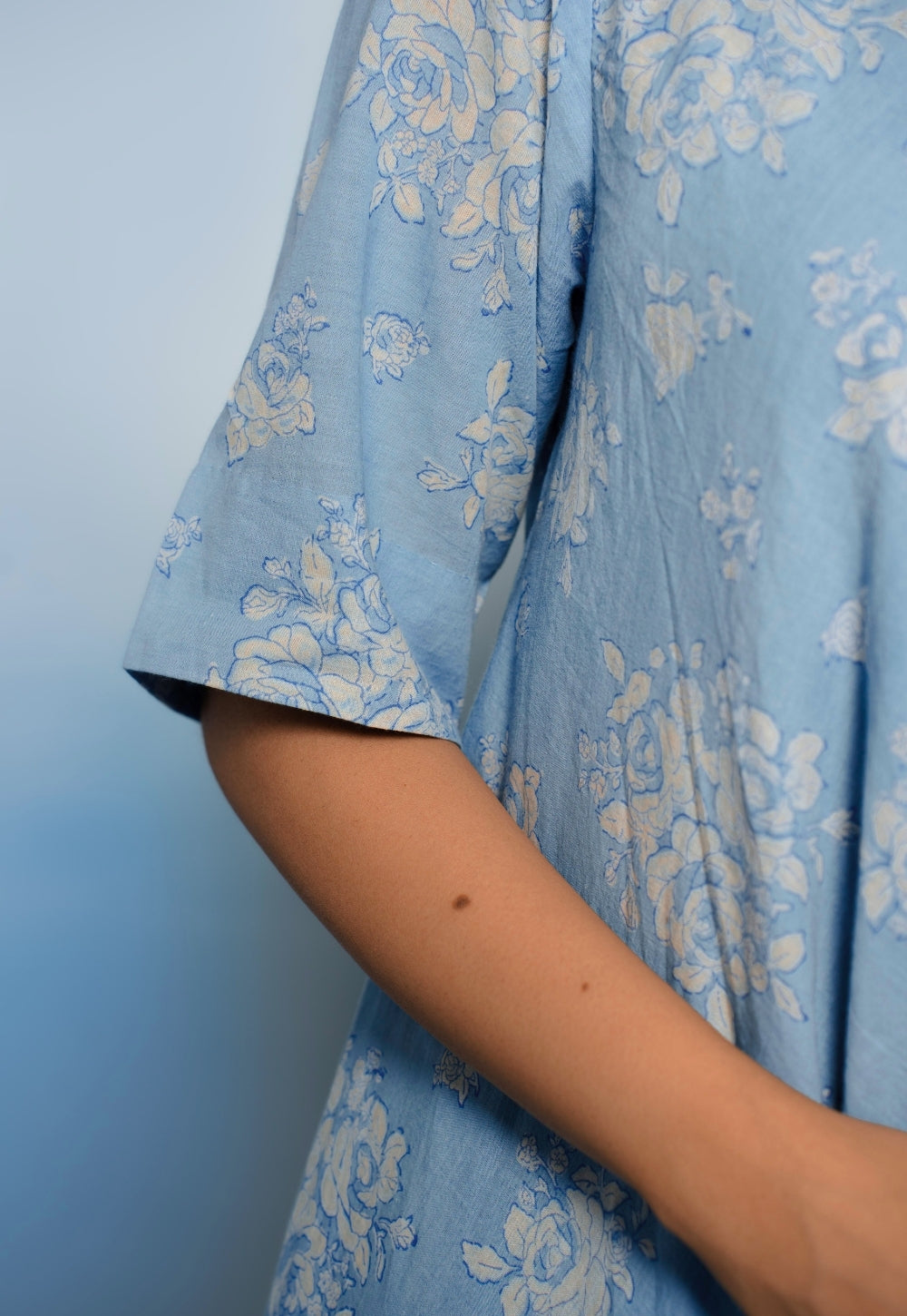 Srisha Blue Dabu Mul Cotton A Line Dress