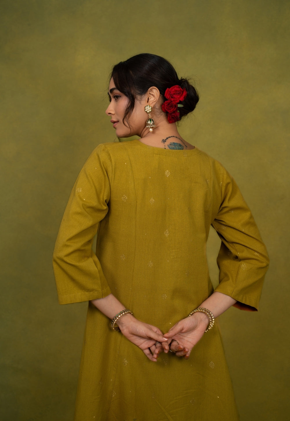Maryam Yellow Rogan Handblock Printed Cotton Kali Kurta Suit Set (Set of 3)