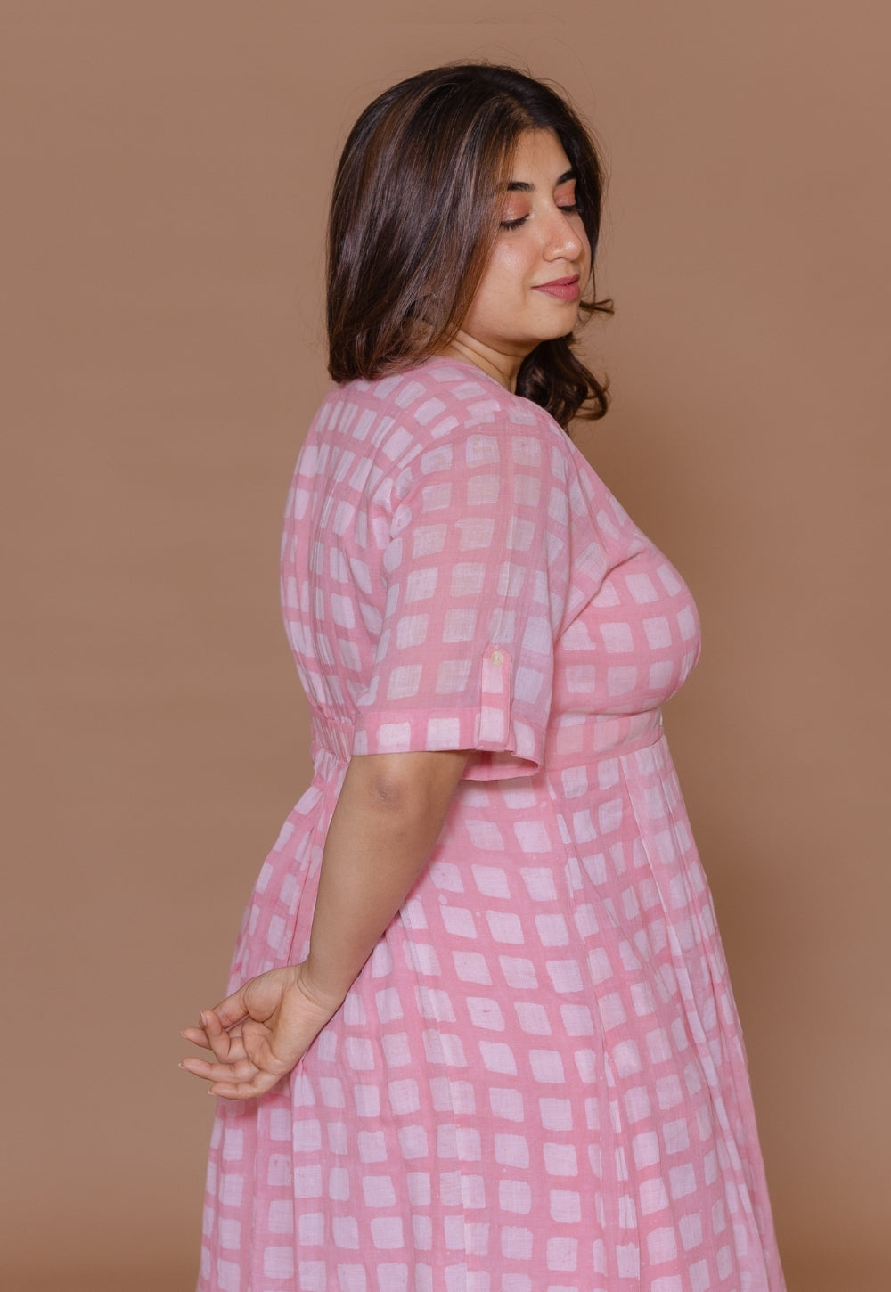 Kinza Pink Batik MulMul A Line Dress