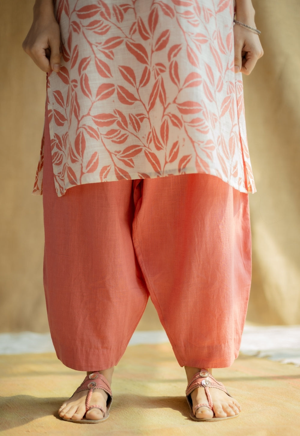 Tarin Coral Solid Slub Cotton Afghan Pant