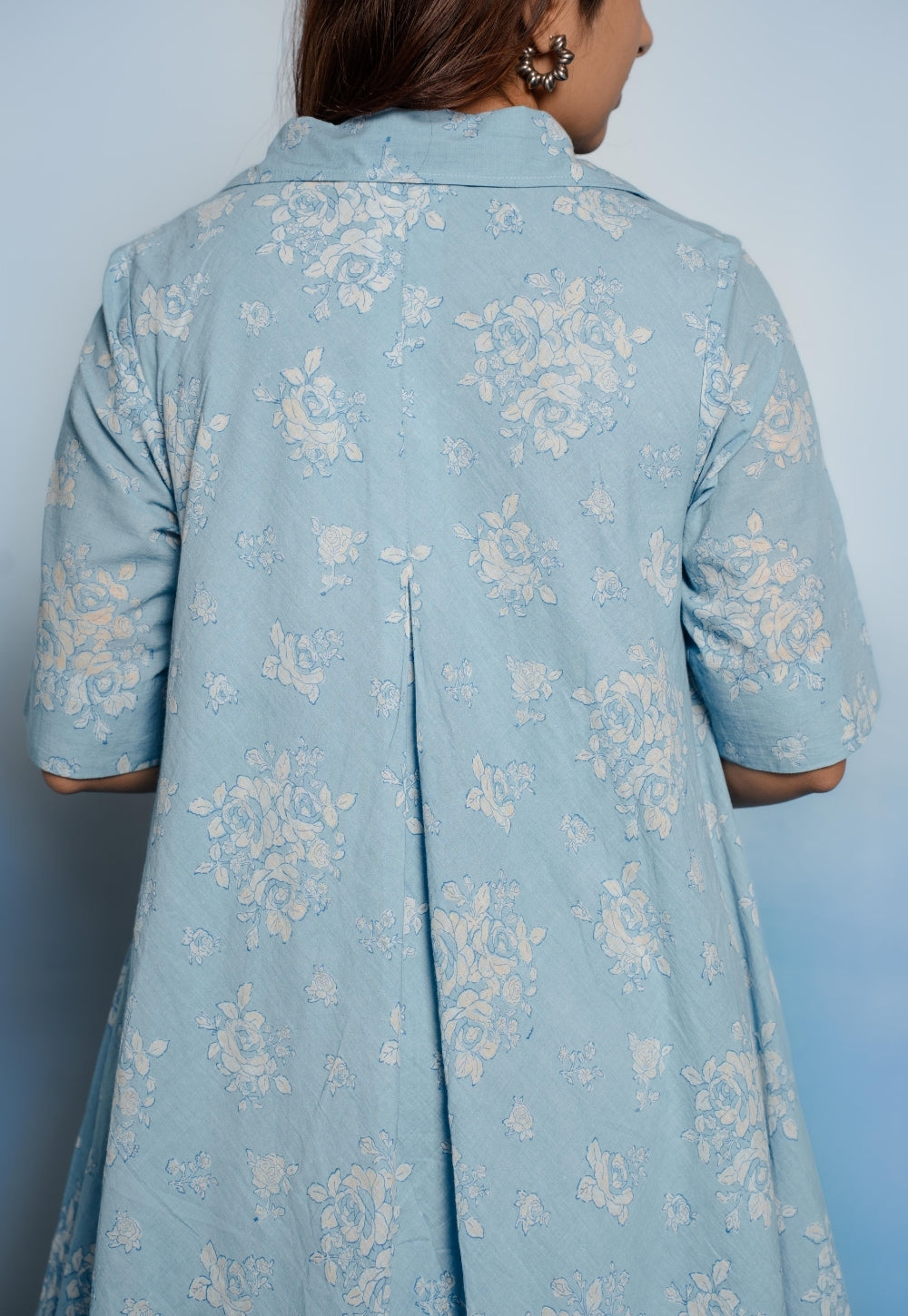 Srisha Blue Dabu Mul Cotton A Line Dress