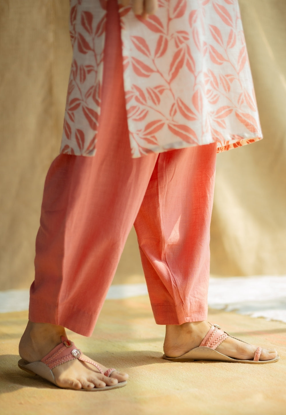 Tarin Coral Solid Slub Cotton Afghan Pant
