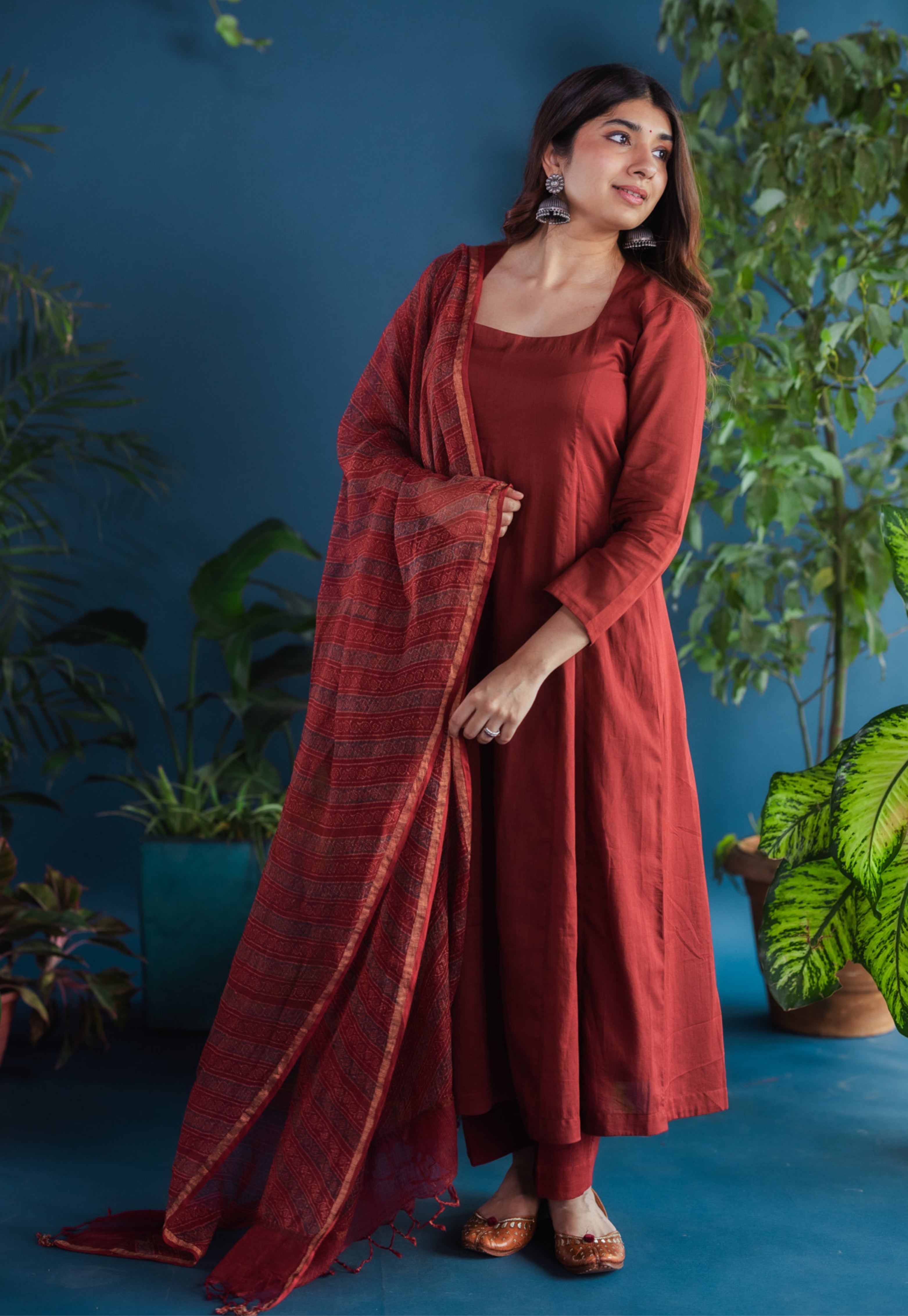 Red Stripes Ajrakh Kota Doria Cotton Dupatta
