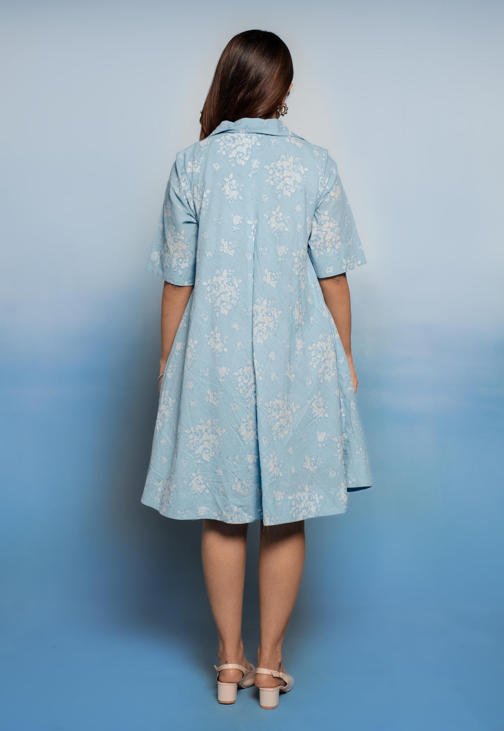Srisha Blue Dabu Mul Cotton A Line Dress