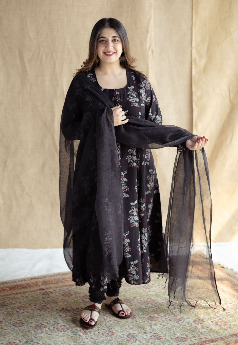 Black Solid Kota Doria Cotton Dupatta