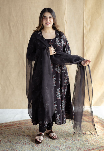 Black Solid Kota Doria Cotton Dupatta