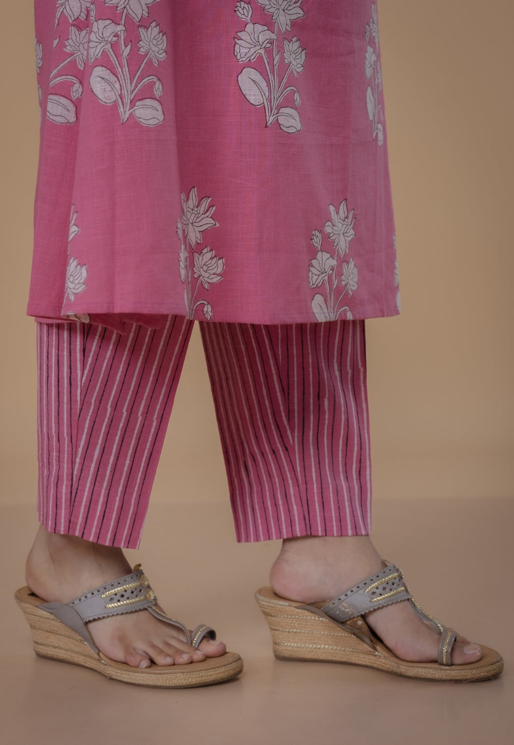 Prita Pink Dabu Slub Cotton Narrow Pant