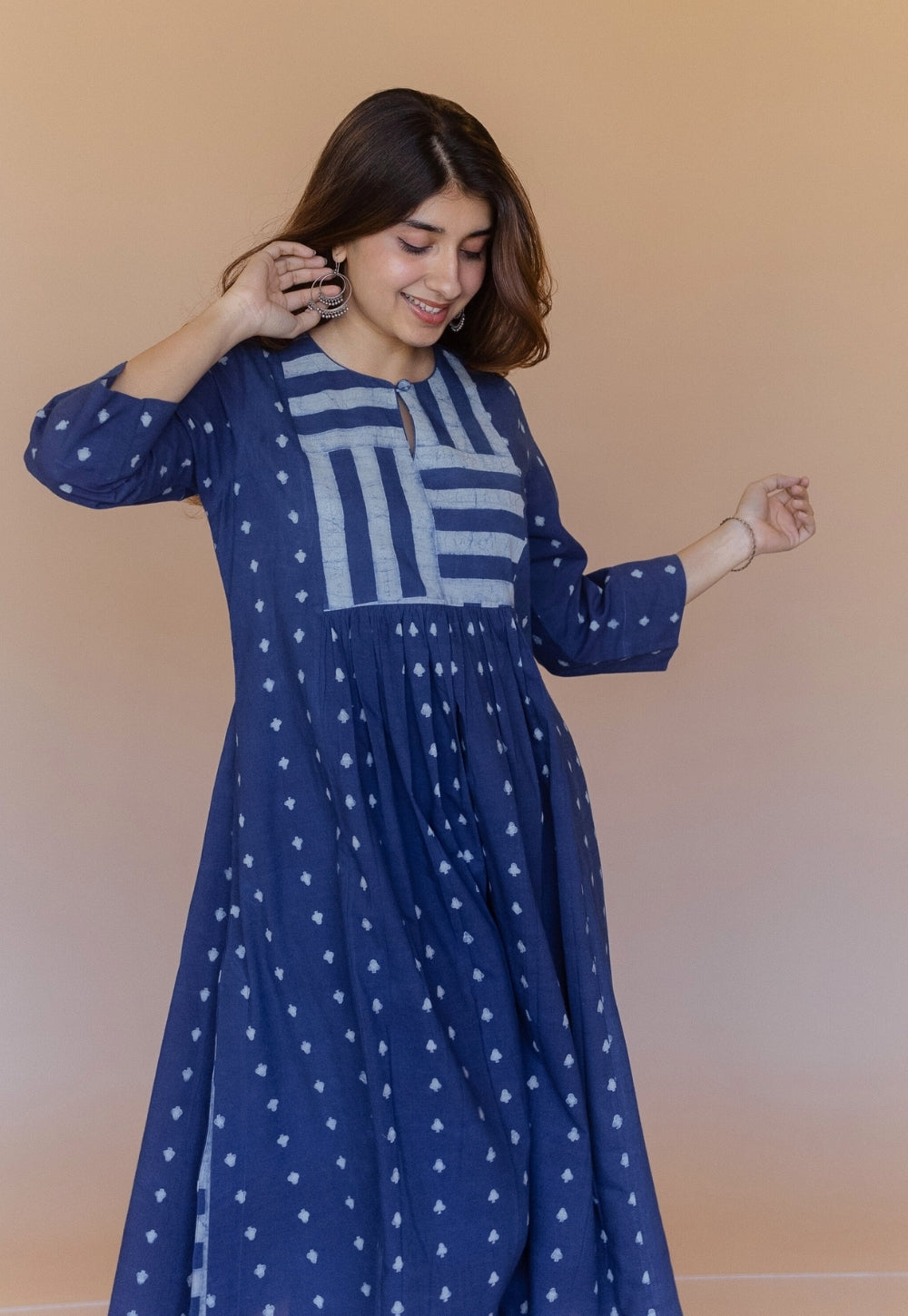 Shikha Blue Dabu Cotton Kali Kurta
